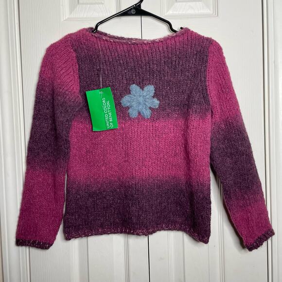 NEW United Colors of Benetton Wool Blend Sweater Girls Large Pink Flower - Picture 1 of 6